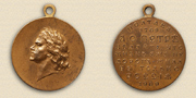 Bronzemedaille 1909 von Medailleur Anton Vasyutinsky, auf den 200. Jahrestag des Sieges der Schlacht bei Poltawa am 27. Juni 1709.