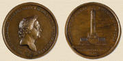 Medal struck for the unveiling of the monument commemorating the Battle of Poltava in Poltava. Medallists Karl Leberecht and Karl Meisner.  
1809. Bronze.