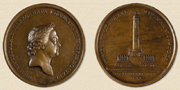 Medal struck for the unveiling of the monument commemorating the Battle of Poltava in Poltava. Medallists Karl Leberecht and Karl Meisner.  
1809. Bronze.