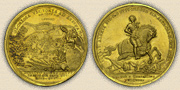 Medal commemorating the Russian victory in the Battle of Lesnaya on September 28, 1708. Medallist Philipp Heinrich Müller. 1713. Gold.