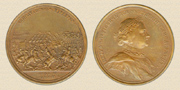 Медальеры Самойла Юдин (1730-1800) и Бенджамин Скотт. 
Медаль в честь победы русских над шведами в Полтавской битве. Бронза.