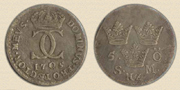 5 öre 1705. Silver.