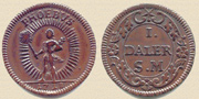 1 daler 1718. Koppar.