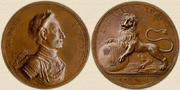 Medal «In honour of Charles XII, the Glory of Sweden». Medallist V.Westmann. 1708. Copper.