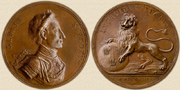 Medal In honour of Charles XII, the Glory of Sweden. Medallist V.Westmann. 1708. Copper.