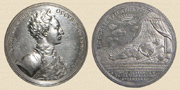 Medal commemorating  the death of Charles XII on November 30, 1718 near the fortress of Fredriksten. Medallist Johann Hedlinger. 18th century. Silver.
