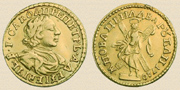 2 Rubel, Zar Peter I. 1720. Gold.